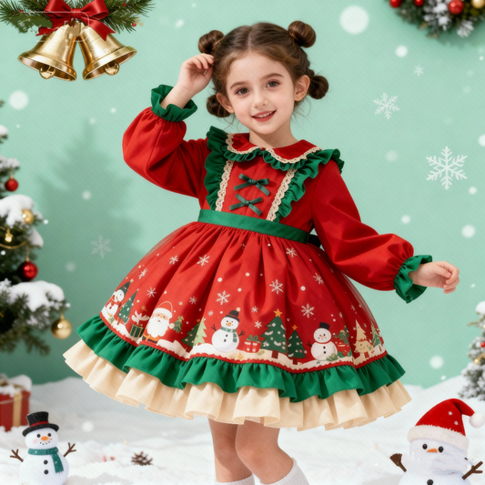 Girls Christmas-Red Lolita Dress - Festive Birthday Princess Gown