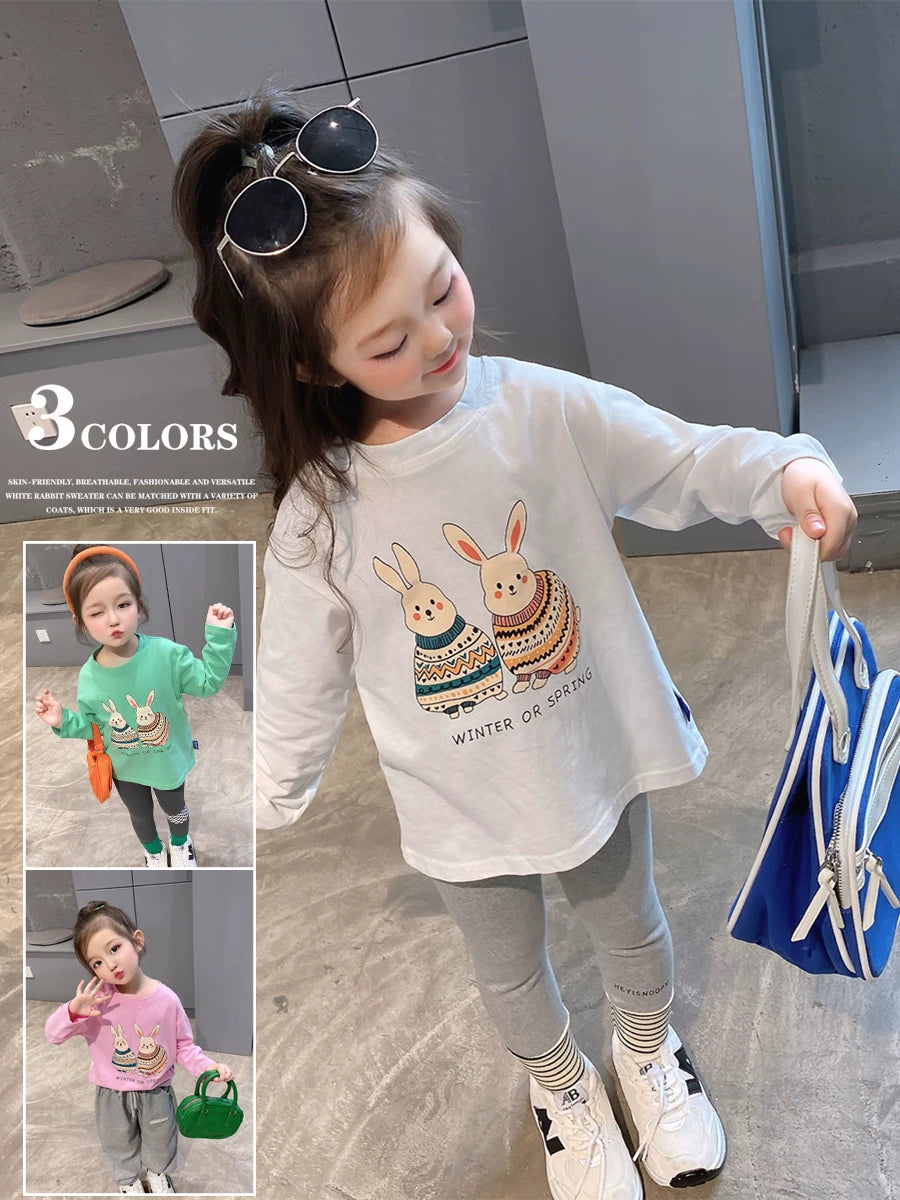 Girls Long-Sleeve Base Layer Top - Soft Korean Basic Tee