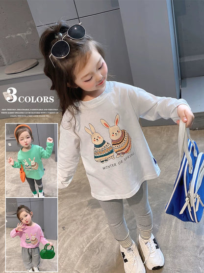 Girls Long-Sleeve Base Layer Top - Soft Korean Basic Tee