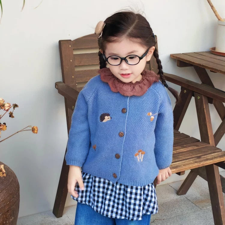 Kids Wool Knit Cardigan - Embroidered Autumn Sweater