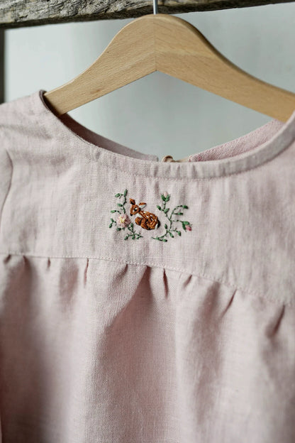 Alice Linen Embroidered Shirt - Girls Long-Sleeve Blouse