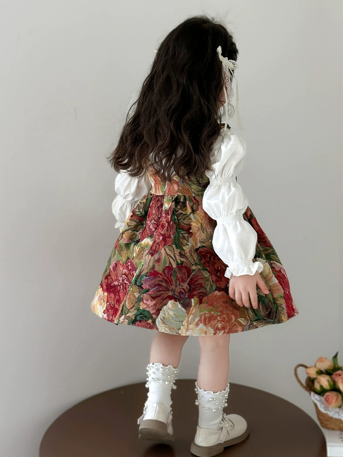Elegant two-piece dress set for girls, back view
