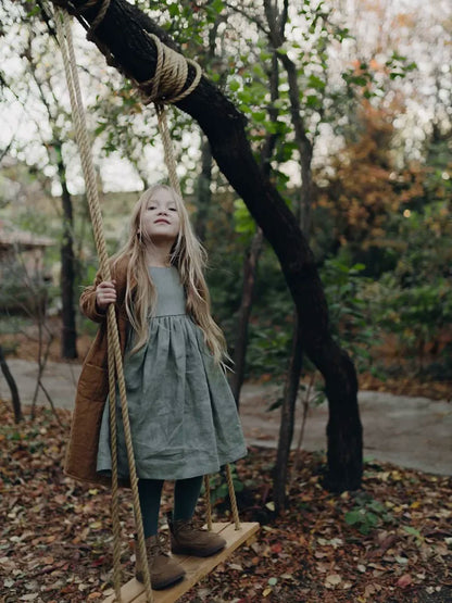 Couture Linen Girls Dress - Long-Sleeve Everyday Autumn Dress