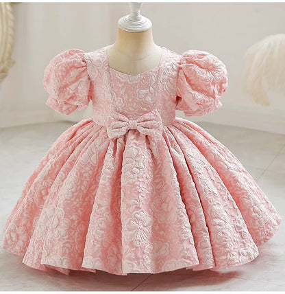 Puff Sleeve Bow Princess Dress - Floral Party Dress