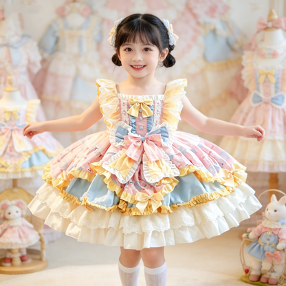 Girls Butter-Pink Lolita Cake Dress - Stage-Ready Birthday Princess Gown
