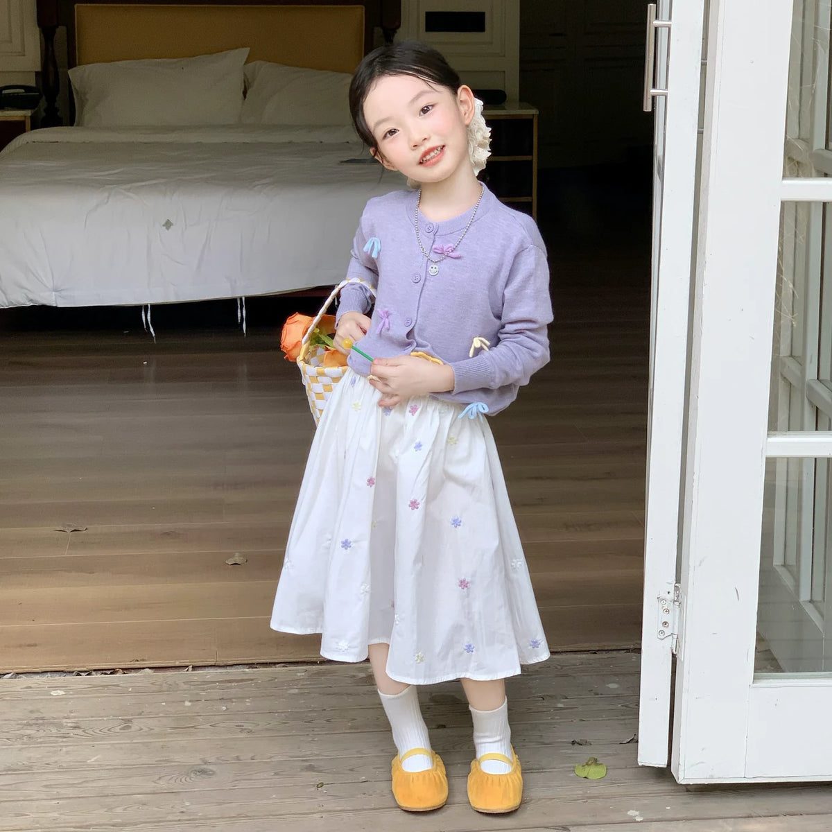 Girls Knit Cardigan & Skirt Set - Sweet Korean Style Autumn Outfit
