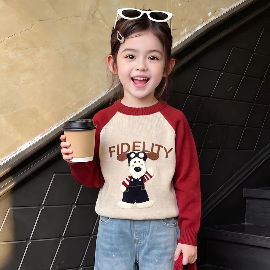 Girls Knit Sweater & Wide-Leg Jeans Set - Soft Autumn Two-Piece