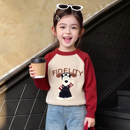 Girls Knit Sweater & Wide-Leg Jeans Set - Soft Autumn Two-Piece