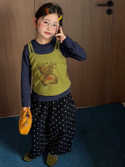 Girls Cami-Layered Tee & Polka-Dot Pants Set - Early-Autumn Three-Piece