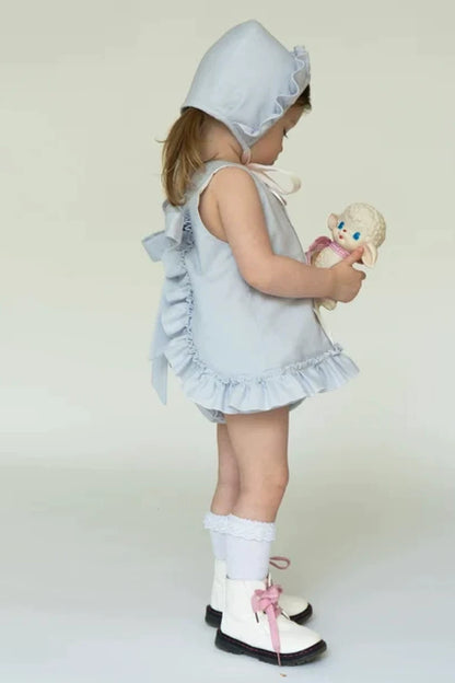 Linen Shorts & Vest Set - Bow-Tie Hand-Embroidered Two-Piece