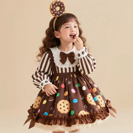 Girls Coffee Lolita Dress - Adorable Fleece-Lined Birthday Princess Gown