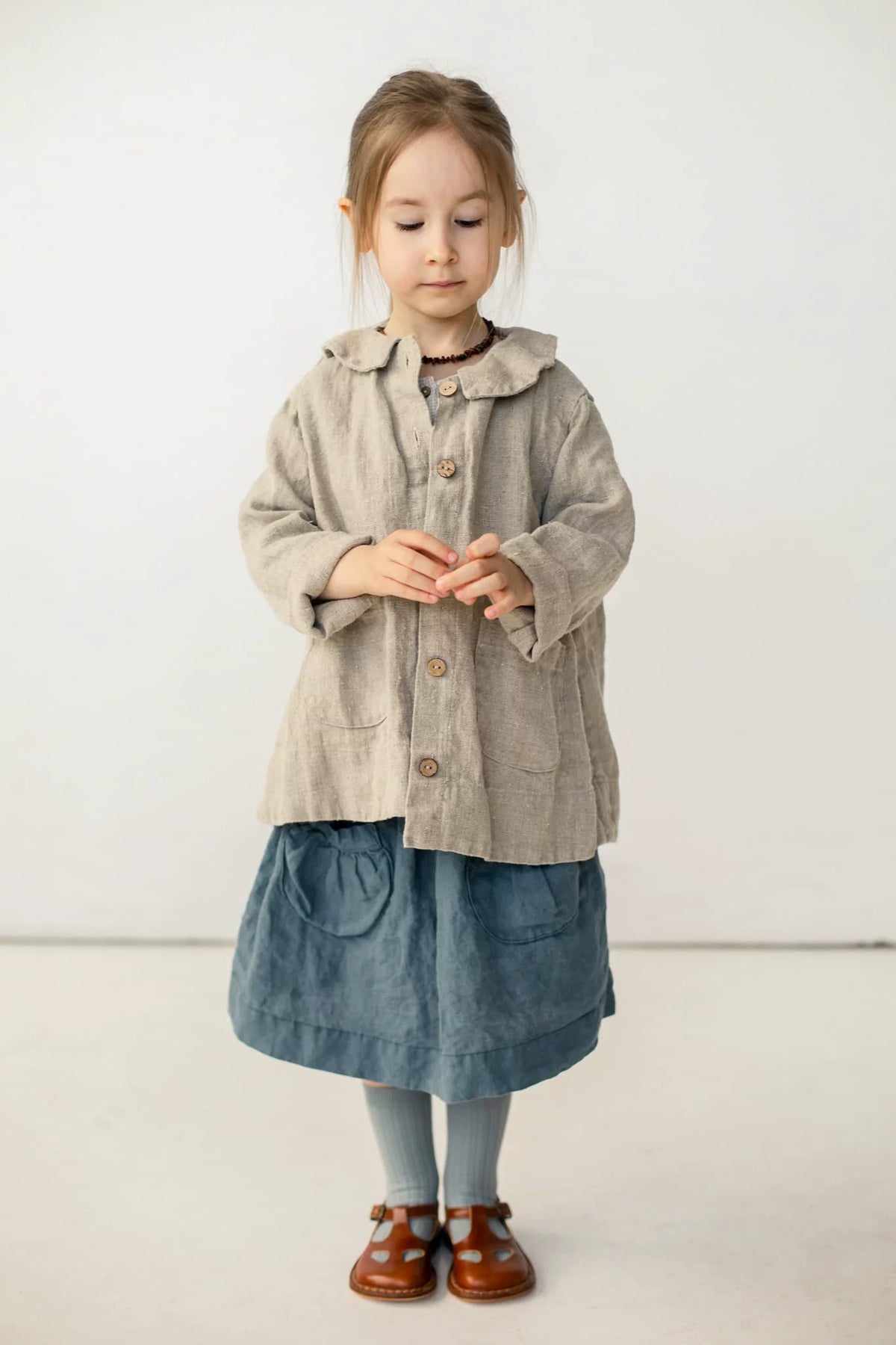 Kids Linen Crew-Neck Jacket - Little-Alice Autumn Cardigan Coat