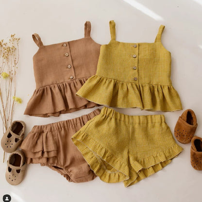 Girls Linen Cami & Shorts Set - Custom Embroidery Two-Piece