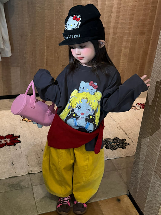 Girls Cartoon Tee & Corduroy Pants Set - Cosy Autumn Two-Piece