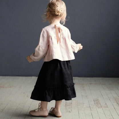Girls Nordic Linen Top & Skirt Set - Belgium Imported