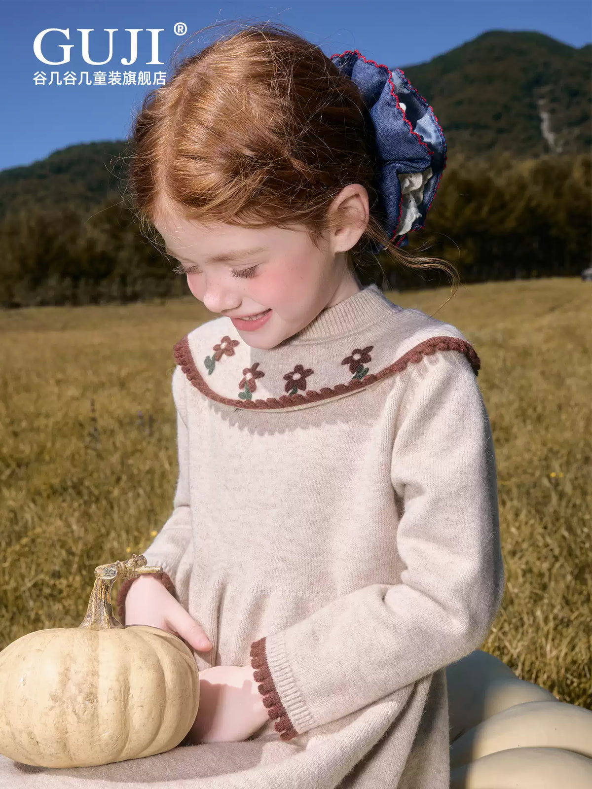 Girls Embroidered Flower Knit Dress - Warm Winter Sweater Dress