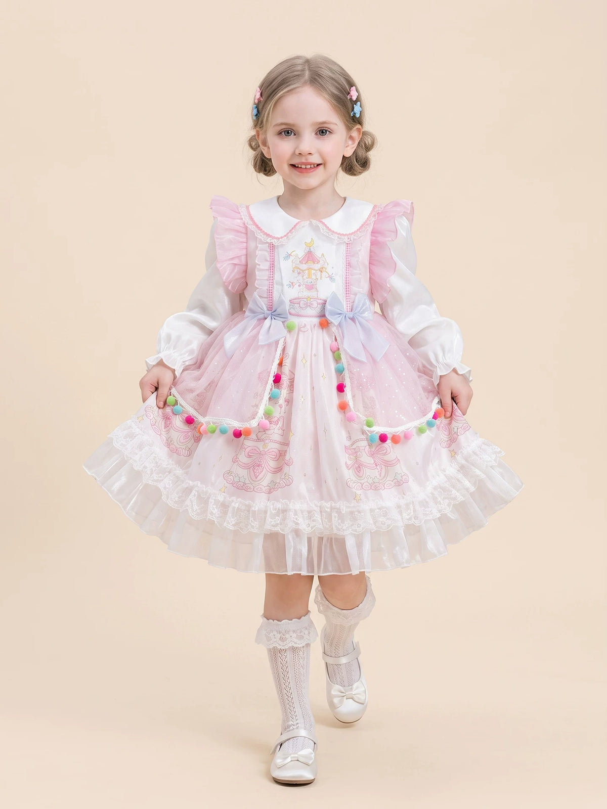 Girls Lolita Tulle Cake Dress - Puffy Princess Dress in Soft Pink