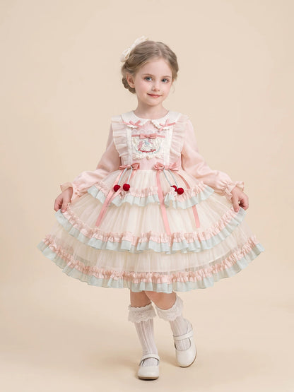 Girls Lolita Tulle Cake Dress - Korean Princess Dress in Pink or Yellow