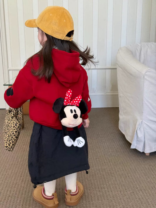 Girls Mickey Fleece Hoodie & Skirt Set - Plush Autumn-Winter Two-Piece
