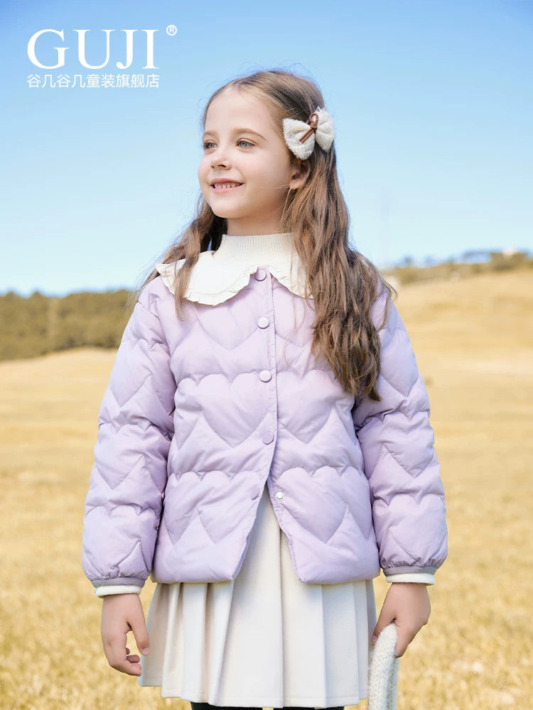 Girls Lightweight Down Jacket - Doll-Collar Short Puffer Coat