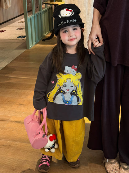 Girls Cartoon Tee & Corduroy Pants Set - Cosy Autumn Two-Piece