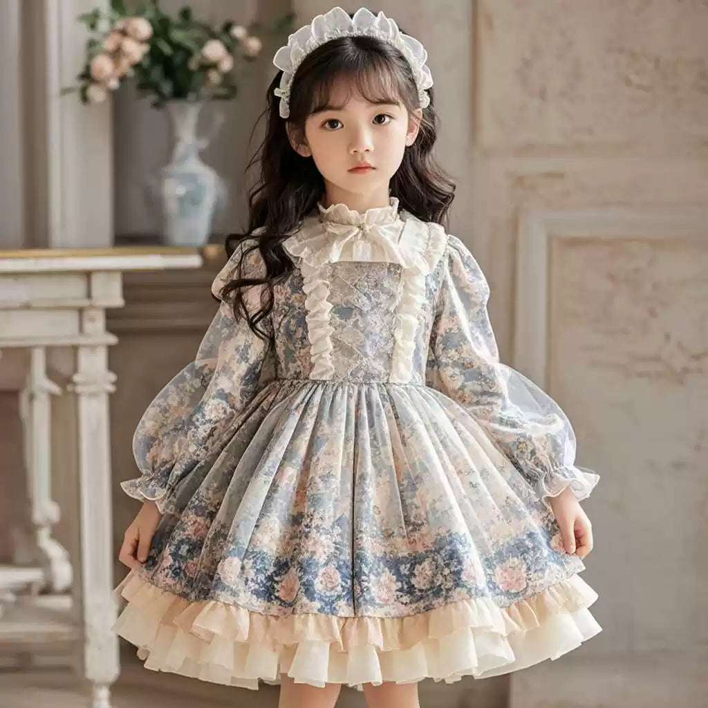 Girls Floral Lolita Dress - Puffy Birthday Princess Gown, Unlined or Fleece-Lined