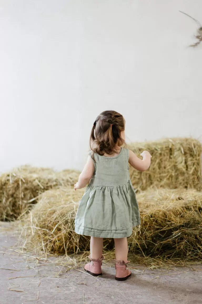 Girls Sleeveless Linen Dress - Alice Embroidery Summer