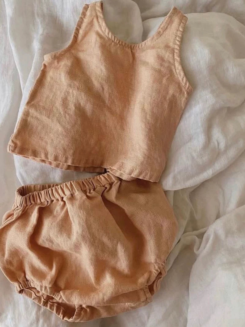 Belgian Pure Linen Baby Set - Sleeveless Romper & Bubble Pants