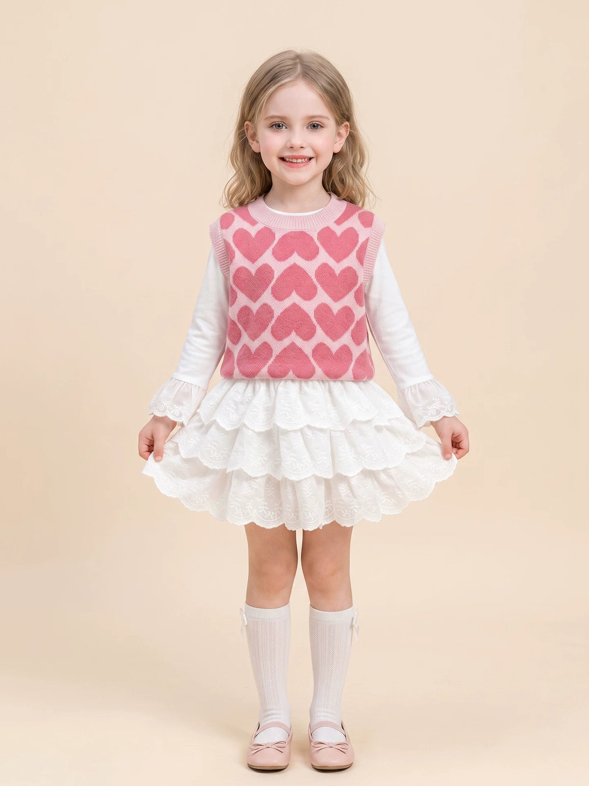 Girls Heart-Knit Vest & Ruffle Dress Set - Sweet Autumn Two-Piece