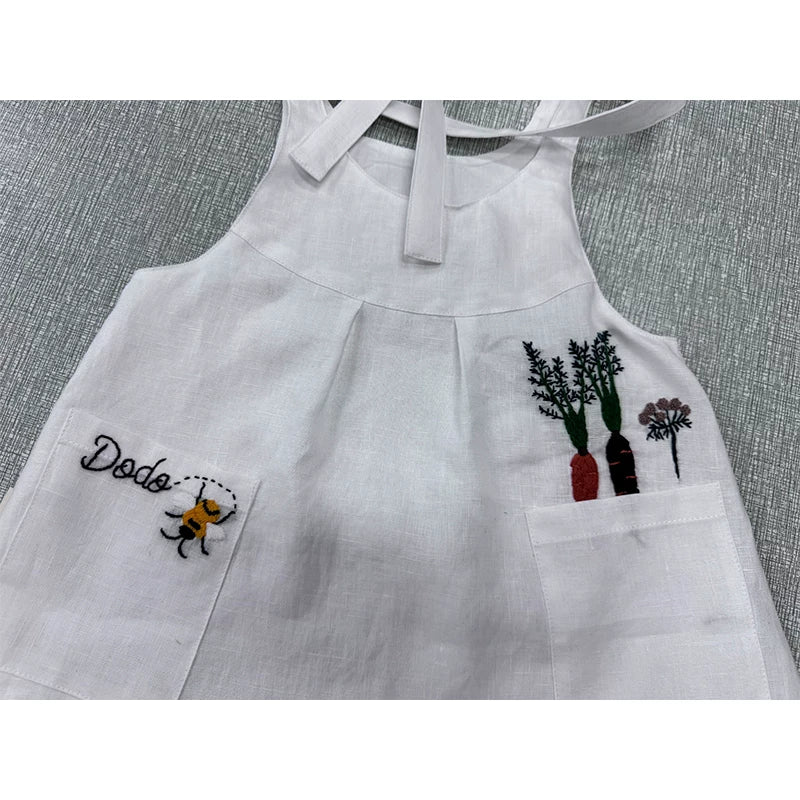 Nordic Linen Sundress - Embroidered Forest-Girl Slip Dress