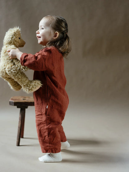 Lithuanian Linen Baby Playsuit - Light Embroidered Onesie