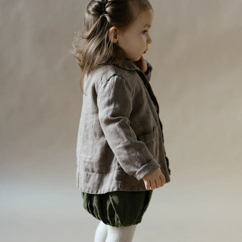 Kids Linen Crew-Neck Jacket - Little-Alice Autumn Cardigan Coat