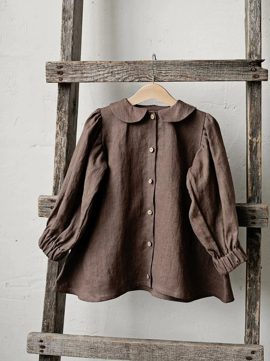 Antibacterial Linen Peter-Pan Collar Shirt - Sweet Long-Sleeve Top