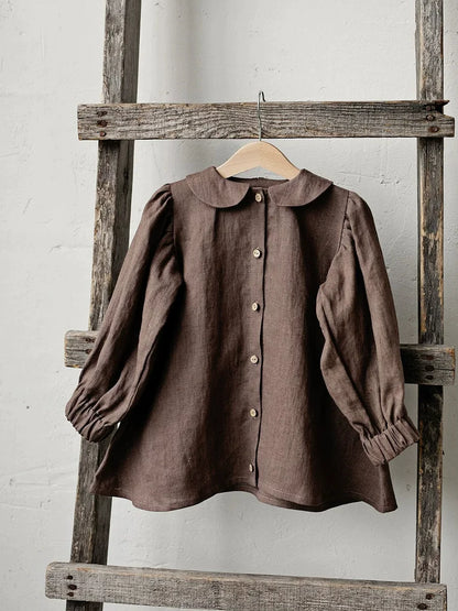 Antibacterial Linen Peter-Pan Collar Shirt - Sweet Long-Sleeve Top