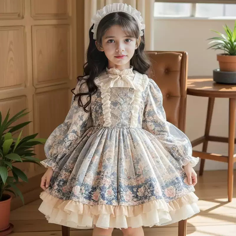 Girls Floral Lolita Dress - Puffy Birthday Princess Gown, Unlined or Fleece-Lined