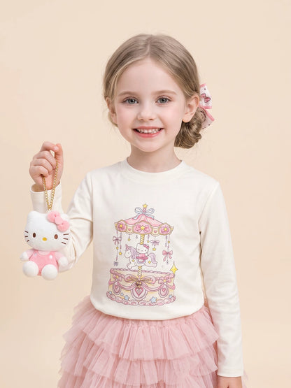 Girls Cartoon Cardigan Three-Piece Set - Knit Top & Tiered Skirt