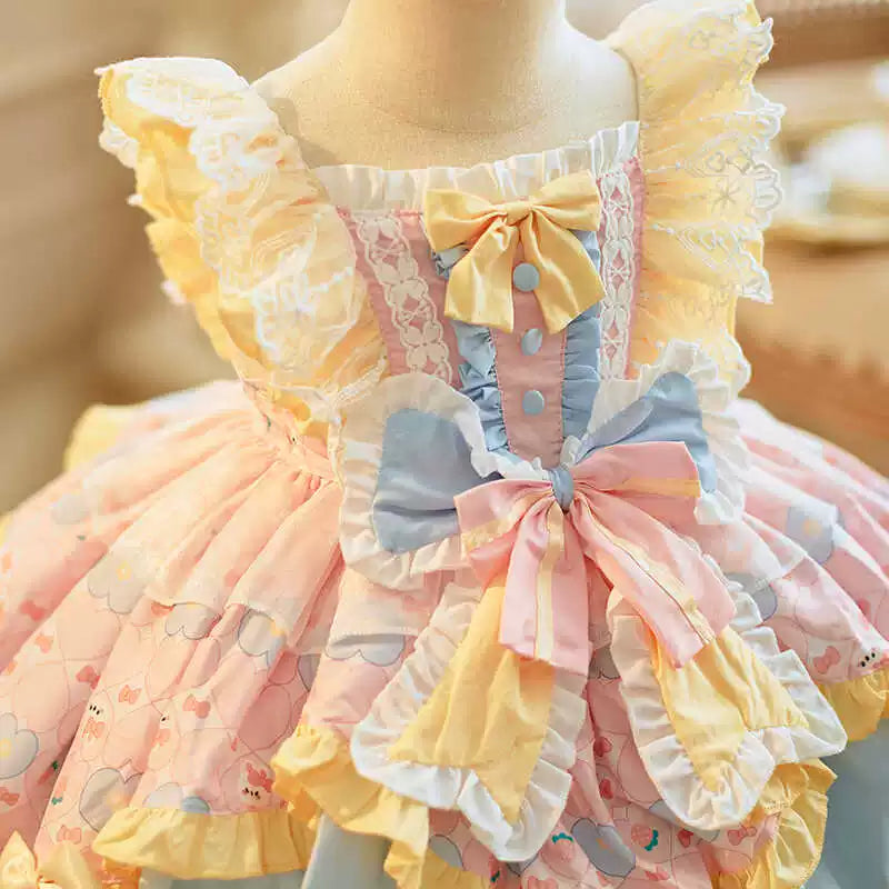 Girls Lolita Birthday Gala Dress - Pink Puffy Stage Princess Gown