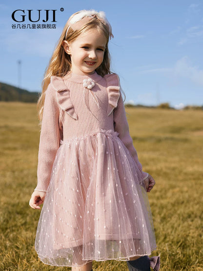 Girls Knit Tutu Sweater Dress - Flower-Accent Princess Dress