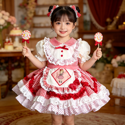Girls Lolita Birthday Dress - Puffy Princess Gown with Hair Accessory Option