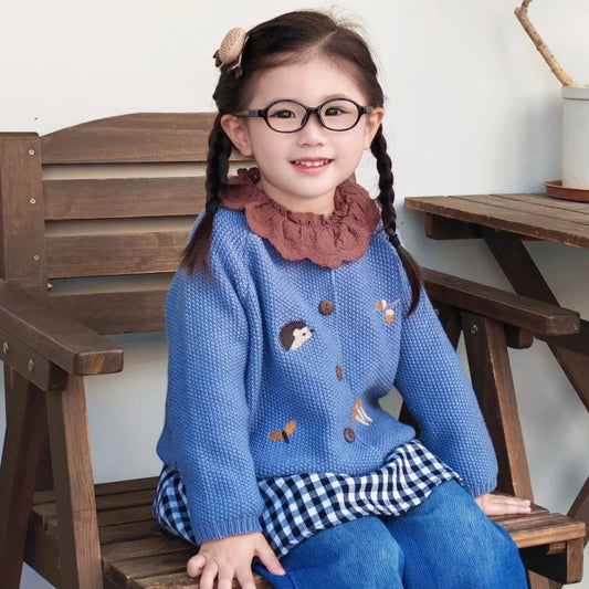Kids Wool Knit Cardigan - Embroidered Autumn Sweater