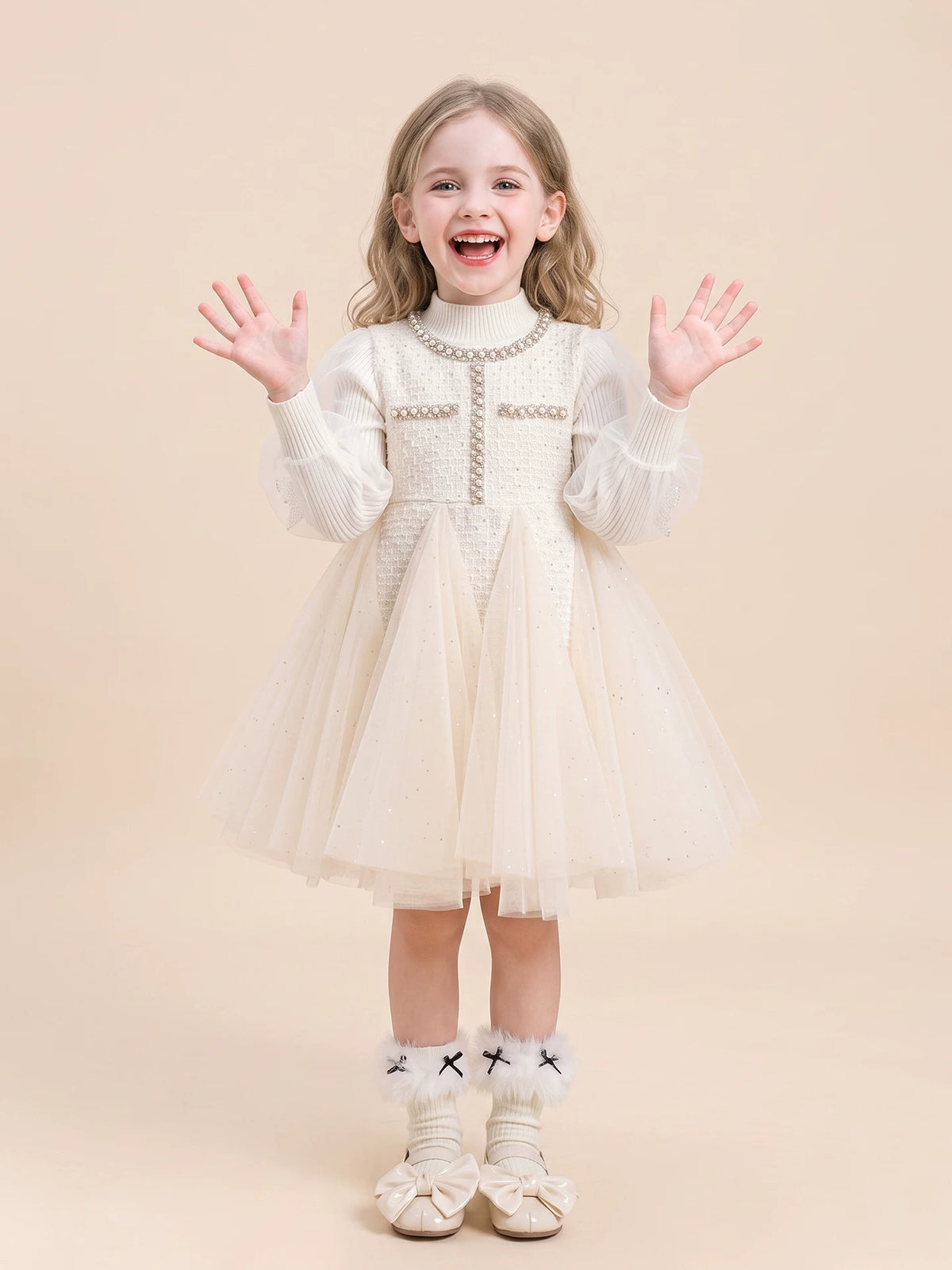 Girls Pearl-Trim Cardigan & Pinafore Set - Chanel-Style Separates