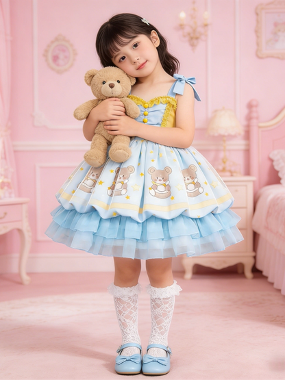 Girls Cartoon-Bear Lolita Sundress - Sweet Puffy Slip Princess Dress