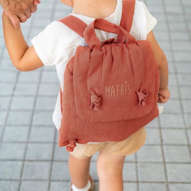 Linen Preppy Kids Backpack - Custom Name Embroidery