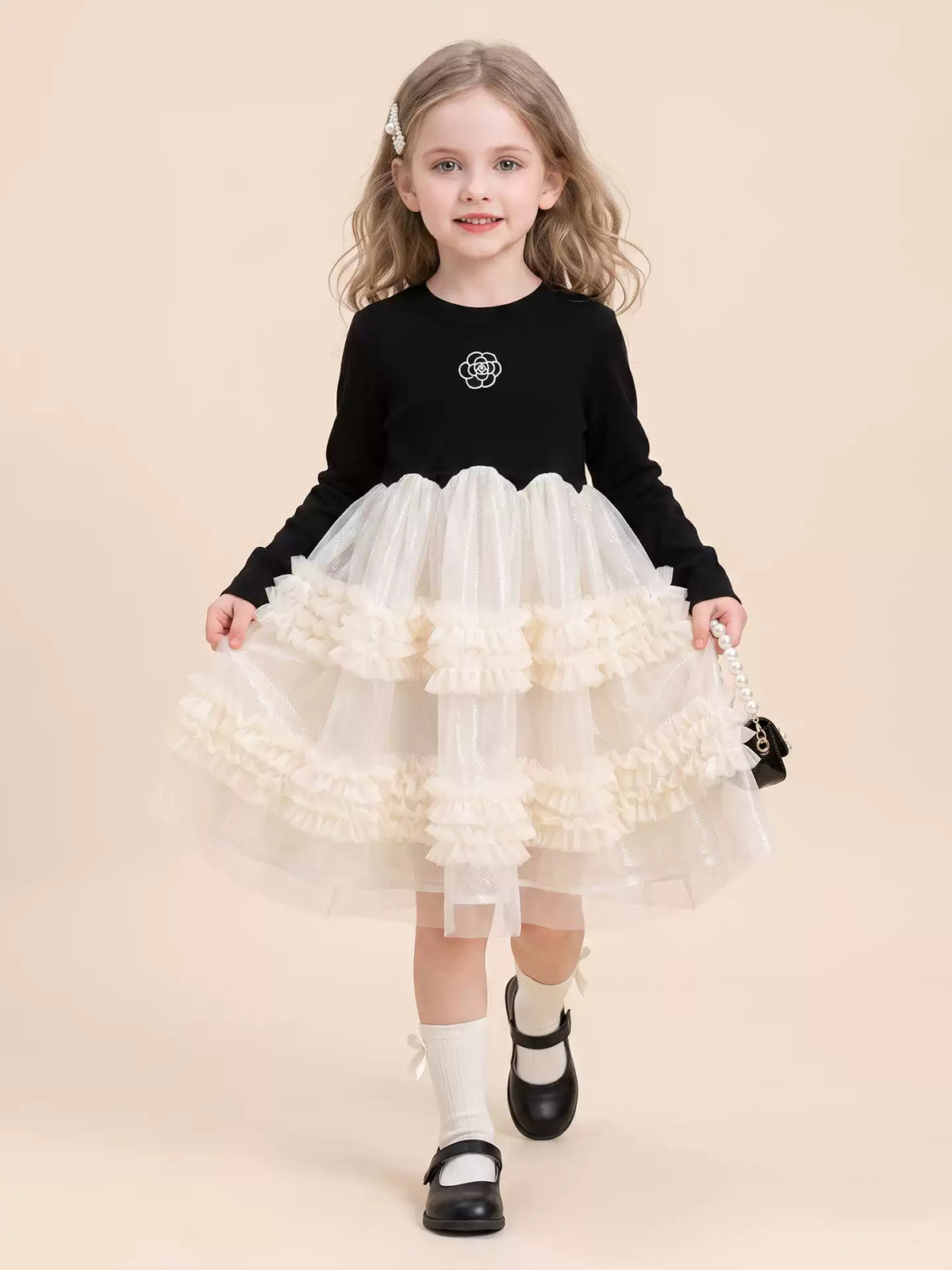 Girls Black Little-Classics Mesh Dress - Sparkling Princess Dress
