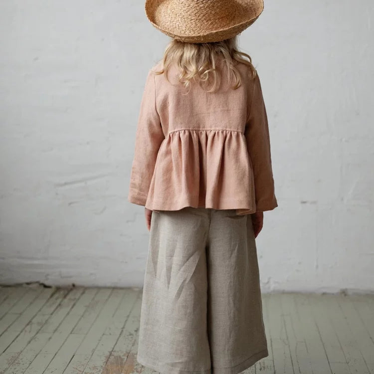 Girls Nordic Linen Shirt & Pants Set - Belgium Imported Autumn Two-Piece