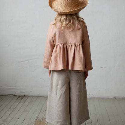 Girls Nordic Linen Shirt & Pants Set - Belgium Imported Autumn Two-Piece
