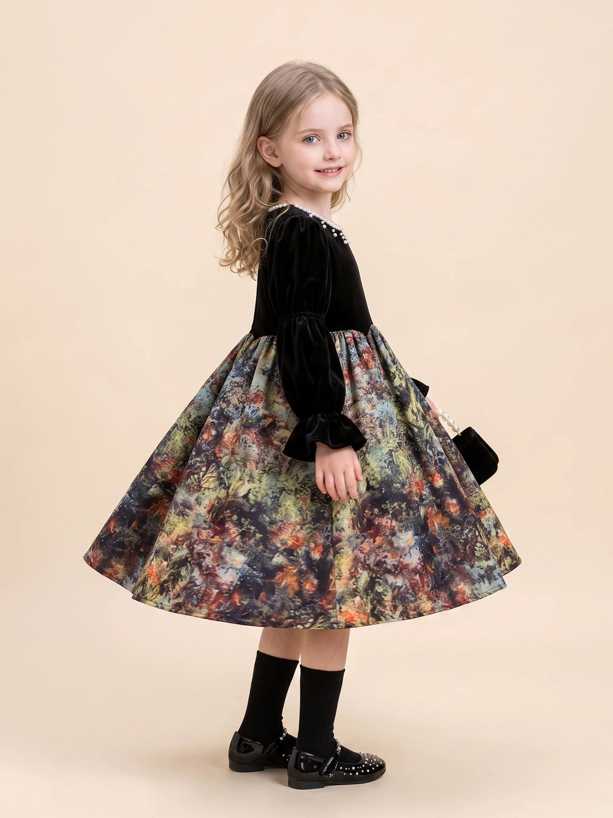 Elegant velvet princess dress for girls, back view