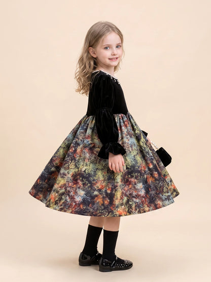 Elegant velvet princess dress for girls, back view