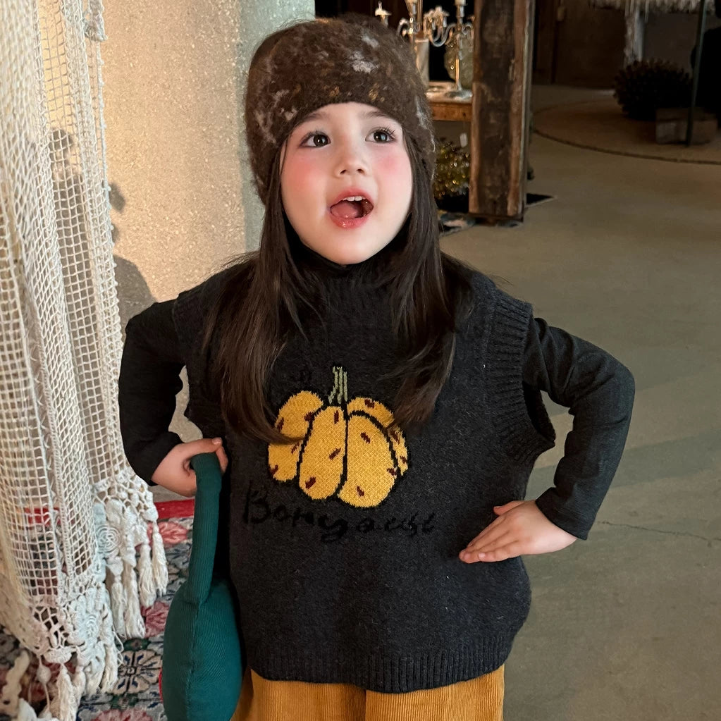 Girls Knit Vest, Base Layer & Wide-Leg Pants Set - Cosy Autumn