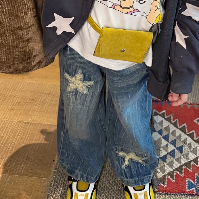 Girls Star Print Hooded Zip Cardigan, Tee & Jeans Set - Autumn Separates
